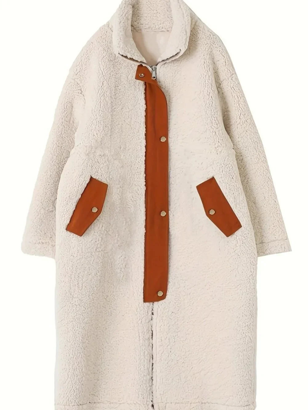 Apricot Casual Women's Zip-Up High Collar Loose Coat Jacket